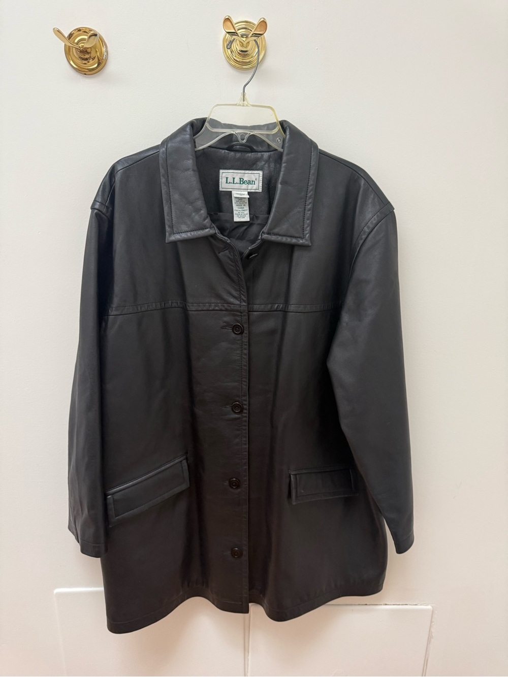 L.L.Bean Womens 2X Lamb Nappa Leather Car Coat Black Button Front Plus Size